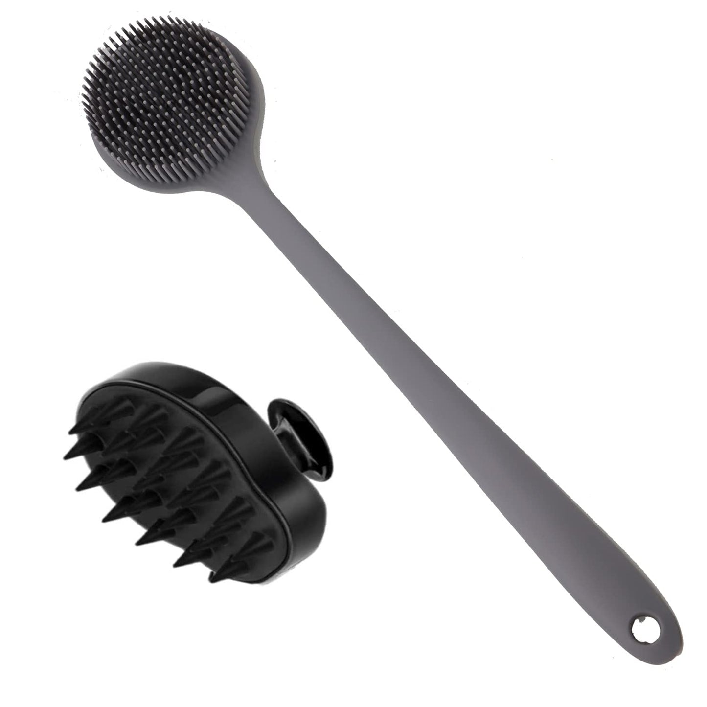 Cinlitek Silicone Body Scrubber & Scalp Massager, Long Handle Back Scrubber for Shower Brush,Exfoliating Body Scrubber, Shower Scrubber for Body Brush, Hair Dandruff Shampoo Brush for Men,Women&Kids