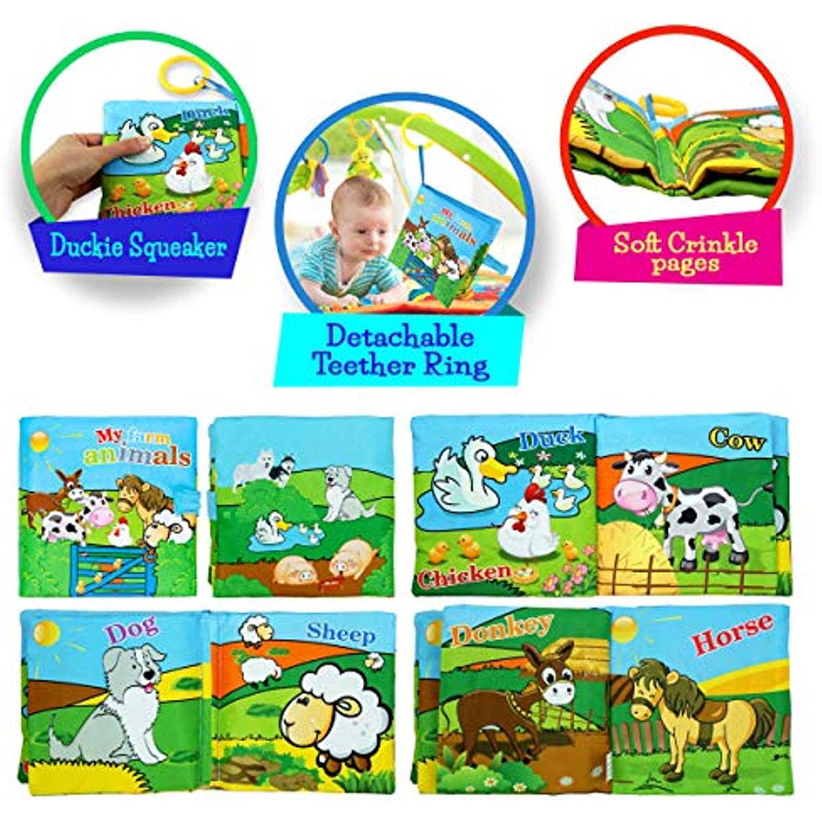 Baby Toy Gift Set - sensory toys Crinkle Baby Book & Ball Teether & Educational Soft Toys, Infant Newborn Baby Girls Boys 6 to 12 months, 1 Year Old, Tummy Time, Best Baby Shower, Christmas Gift