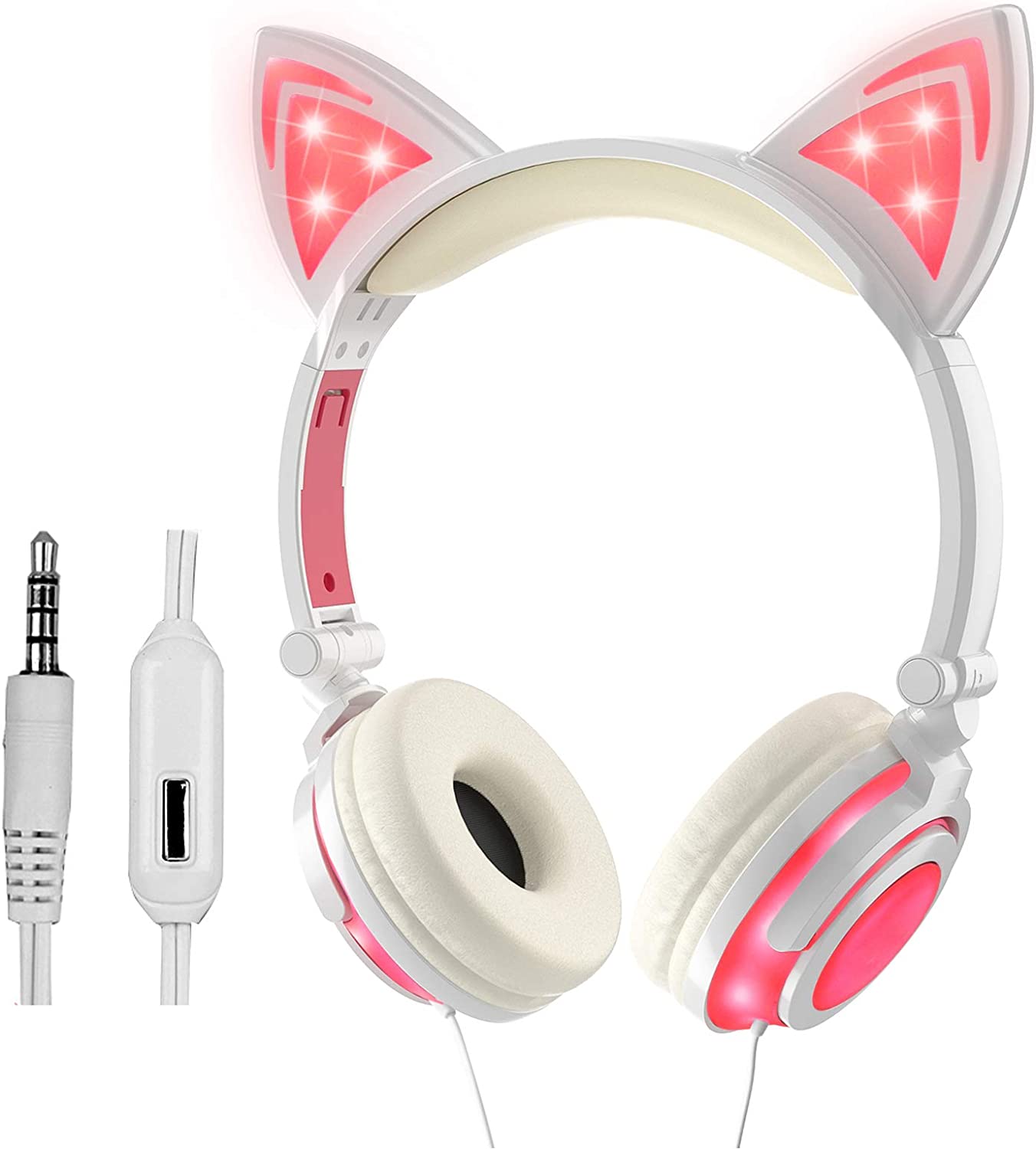 Olyre Wired Kids Headphones,Safe 85db Volume Control On-Ear LED Kitty Headphones with Mic for Kids Boys Girls Children Headset for Computer Tablet iPad Laptop Gamepad (Purple)