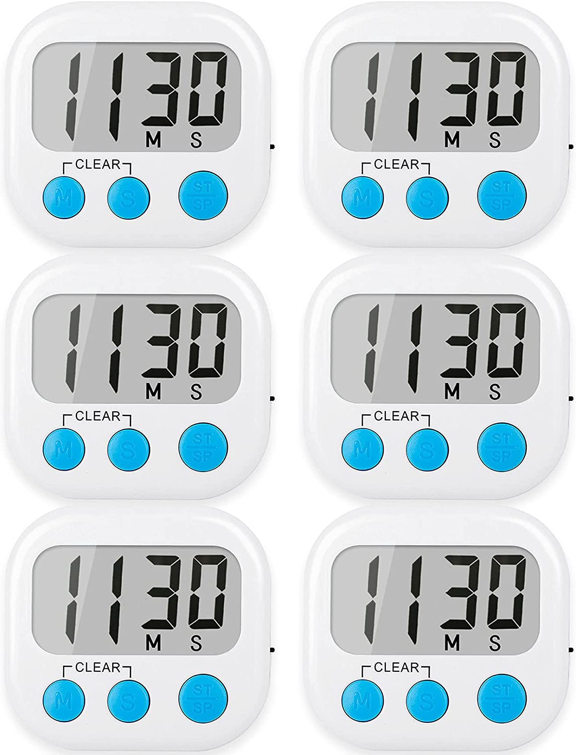 2 Pack Digital Kitchen Timer for Cooking Big Digits Loud Alarm Magnetic Backing Stand Cooking Timers for Baking White