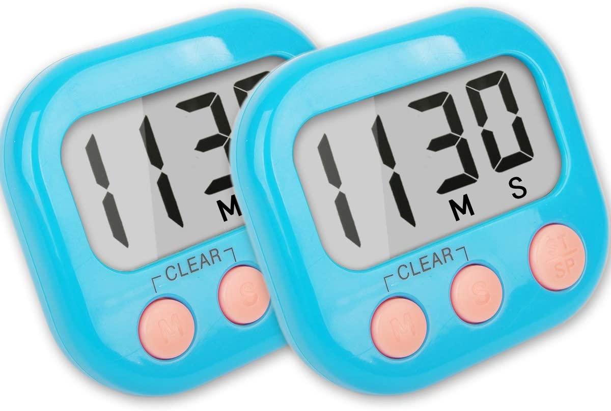2 Pack Digital Kitchen Timer for Cooking Big Digits Loud Alarm Magnetic Backing Stand Cooking Timers for Baking White
