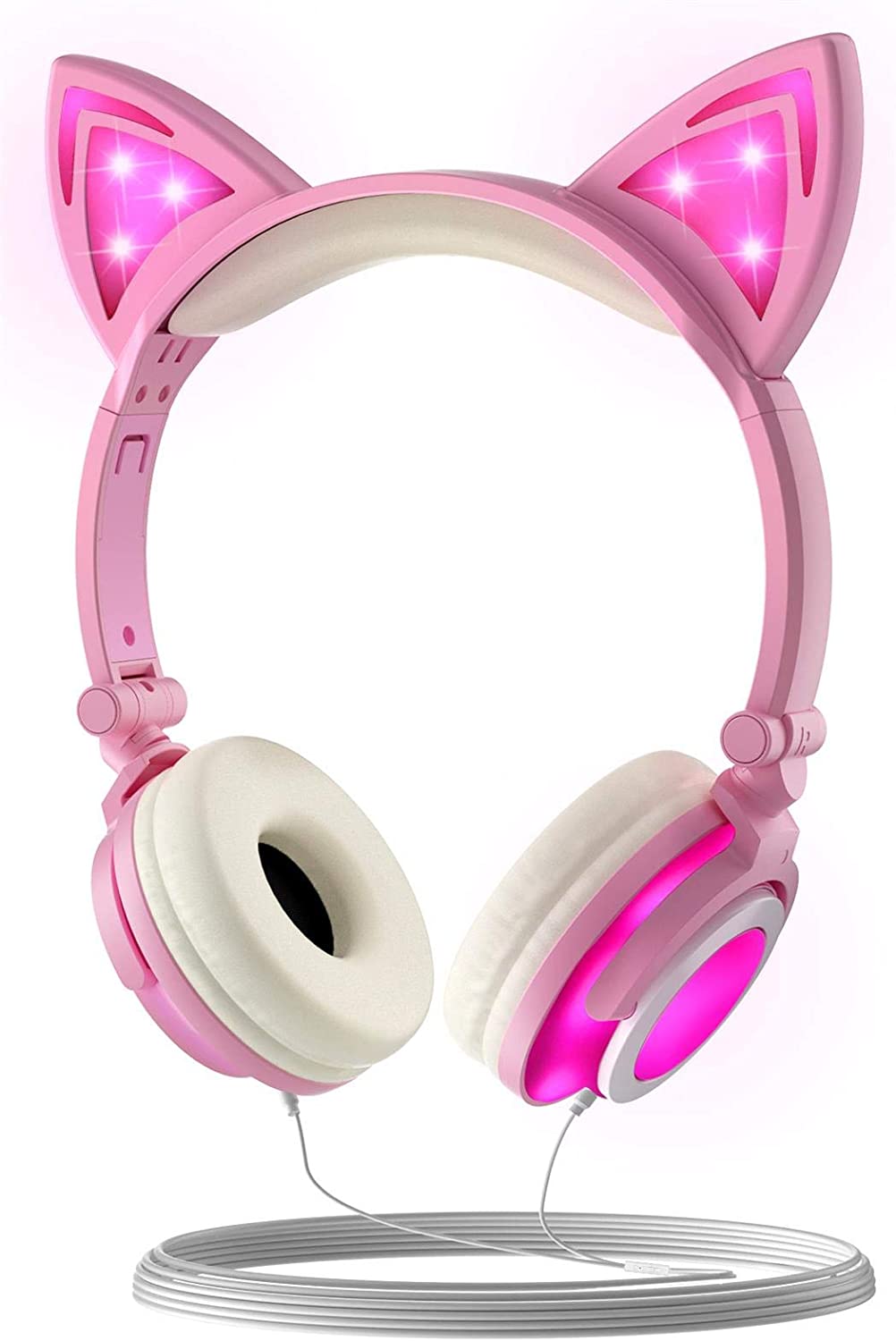 Olyre Wired Kids Headphones,Safe 85db Volume Control On-Ear LED Kitty Headphones with Mic for Kids Boys Girls Children Headset for Computer Tablet iPad Laptop Gamepad (Purple)