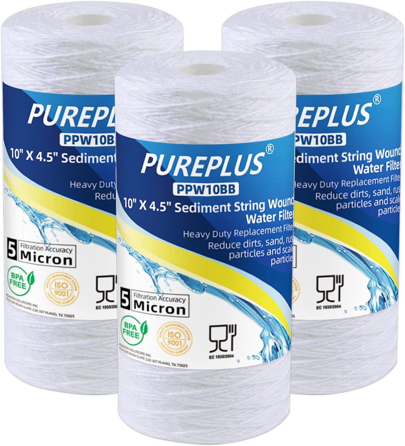 5 Micron 4.5" x 10" Whole House String Wound Sediment Filter for Well Water, Replacement Cartridge for 84637, WPX5BB97P, PC10, 355214-45, 355215-45, WP10BB97P, WP5BB97P, 2Pack