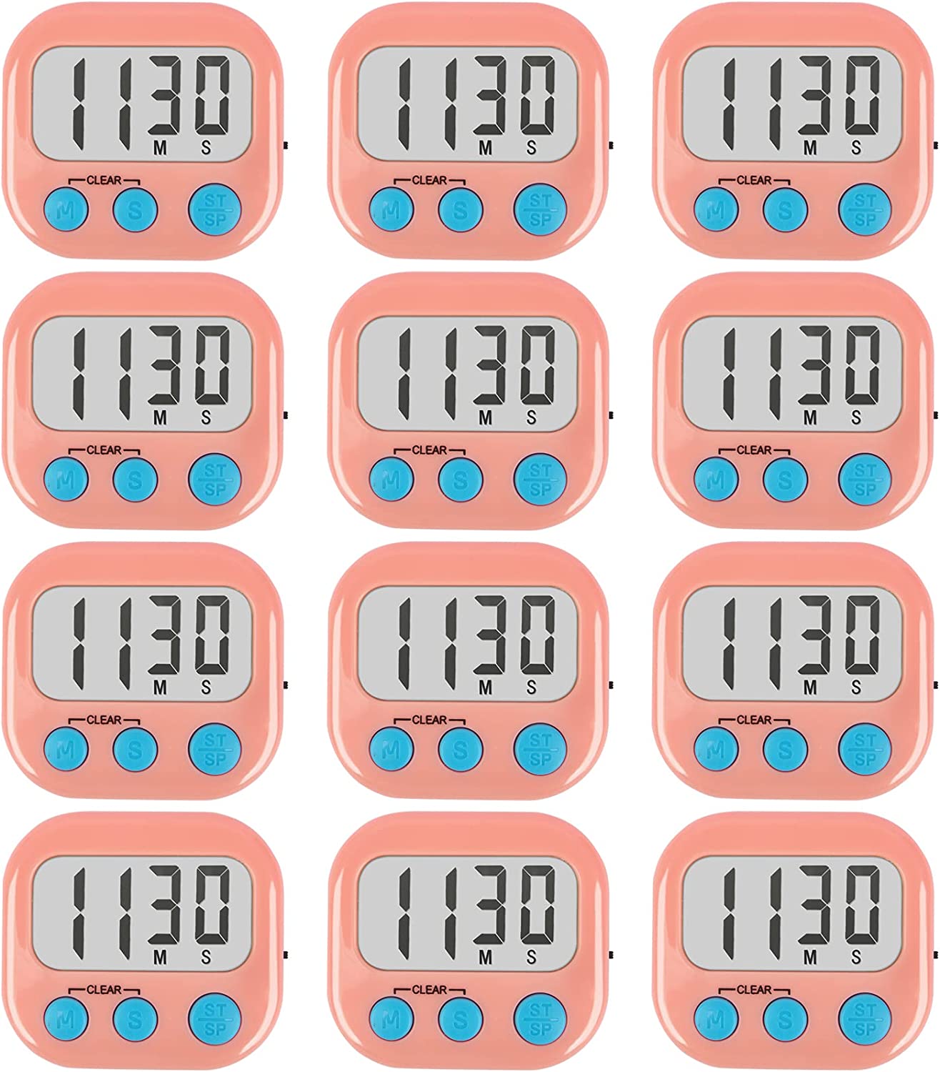 2 Pack Digital Kitchen Timer for Cooking Big Digits Loud Alarm Magnetic Backing Stand Cooking Timers for Baking White