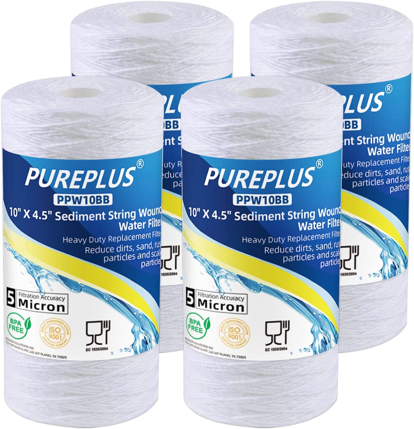 5 Micron 4.5" x 10" Whole House String Wound Sediment Filter for Well Water, Replacement Cartridge for 84637, WPX5BB97P, PC10, 355214-45, 355215-45, WP10BB97P, WP5BB97P, 2Pack