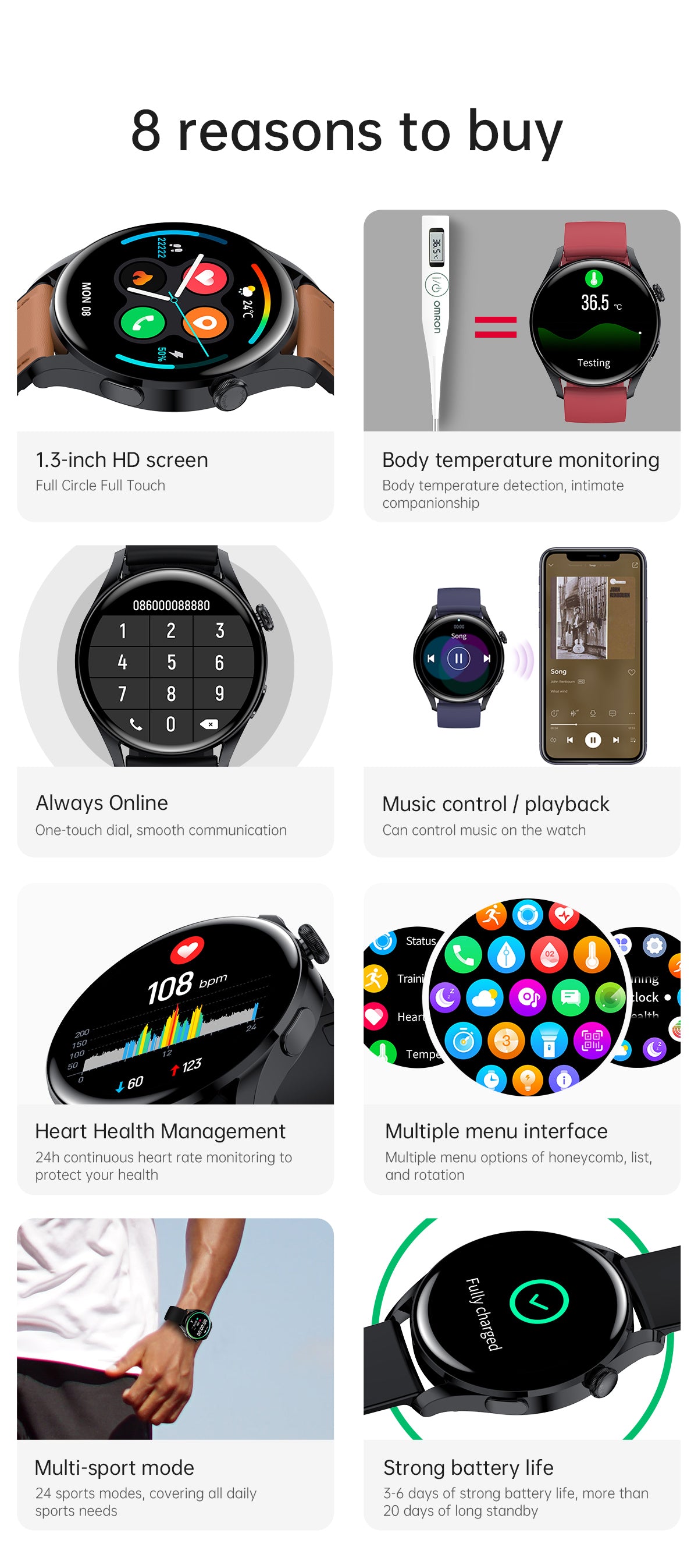 2022 New Smart Watch T33S Full Screen Heart Rate Blood Oxygen Fitness Sleep Tracker Ip67 Sports Mode Answer Call Watch