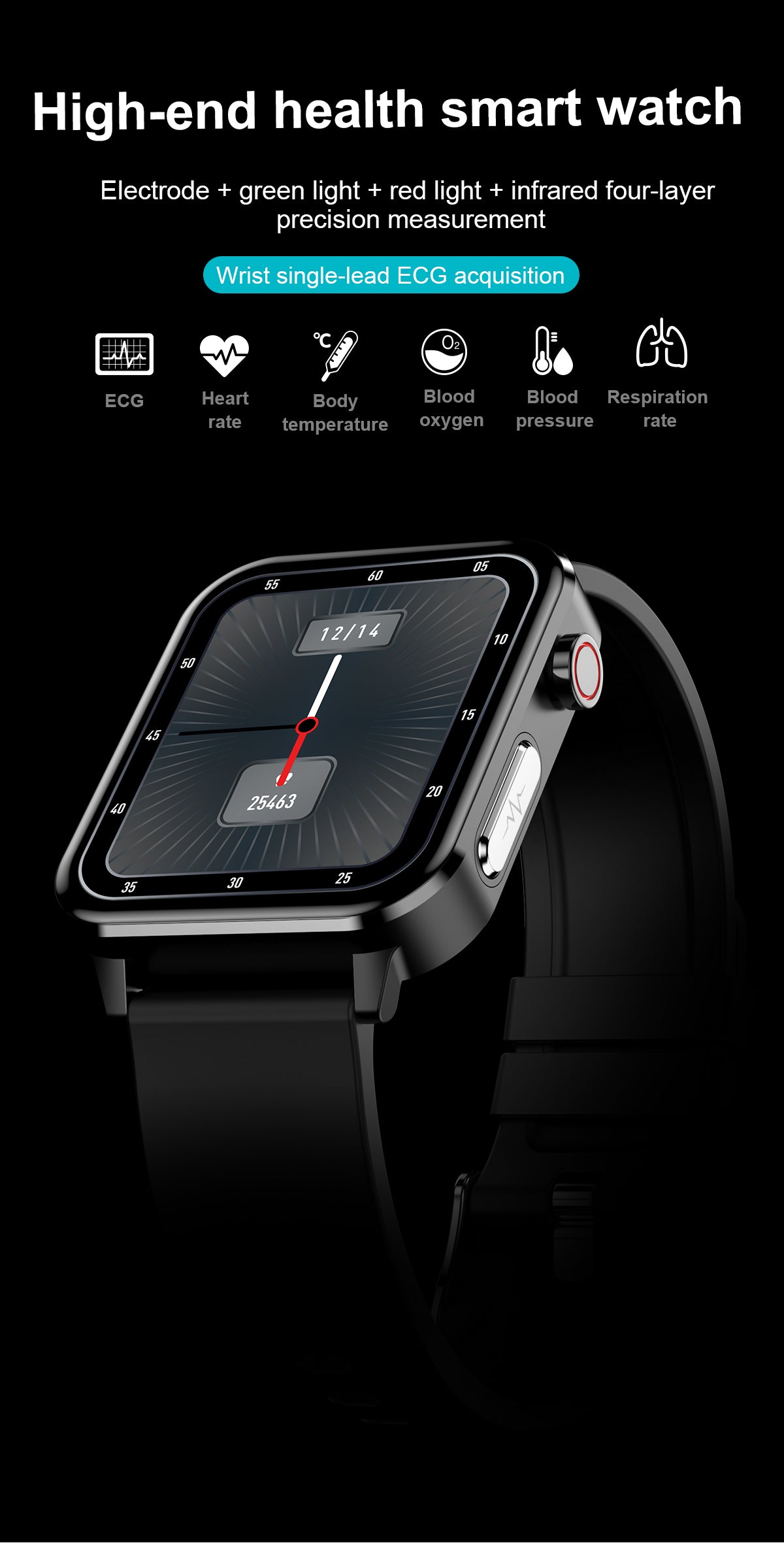 2022 Smart Watch E86 ECG+PPG 1.7'' HD IPS Screen AI Medical Diagnosis Blood Oxygen Temperature IP68 Sport Mens Smart Watch
